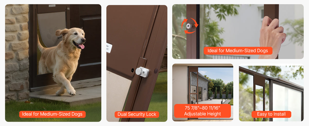 SucceBuy Sliding Glass Door Pet Door With Secure Locking Hinges