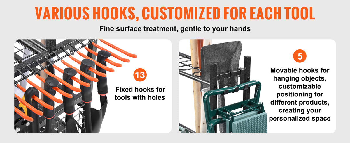SucceBuy Garden Tool Organizer Rack With Hooks And Wheels