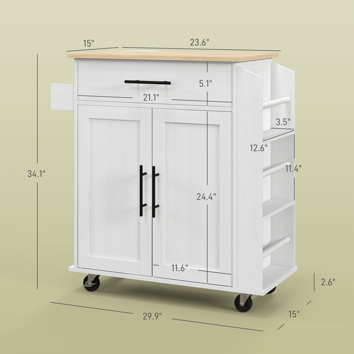 HOMCOM Rolling Kitchen Cart With Storage, Outlets And USB Ports