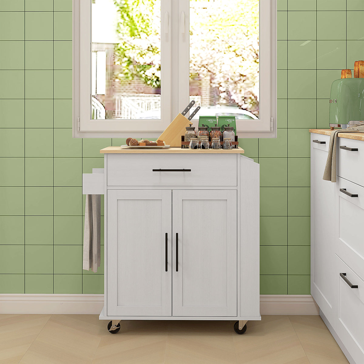 HOMCOM Rolling Kitchen Cart With Storage, Outlets And USB Ports